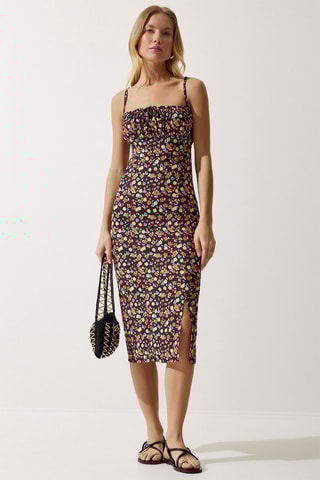 Vestido justo - Preto e laranja