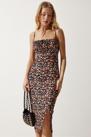 Vestido justo - Preto e laranja