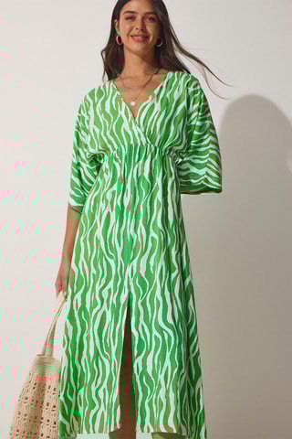 Vestido midi - Verde-claro e branco