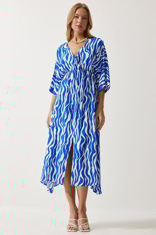 Vestido comprido em lã - 
Azul