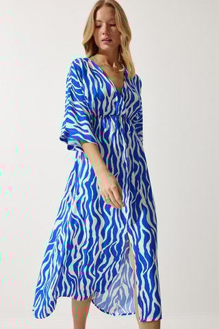 Vestido comprido em lã - 
Azul