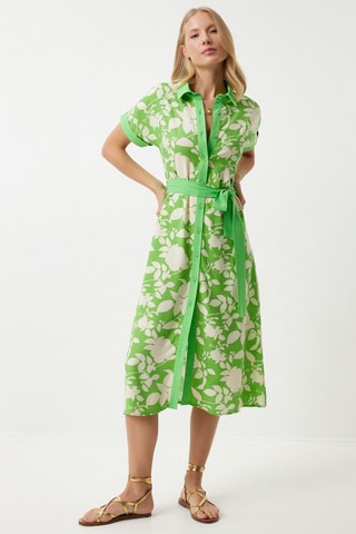 Vestido-camisa - Verde e cru