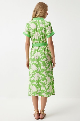 Vestido-camisa - Verde e cru