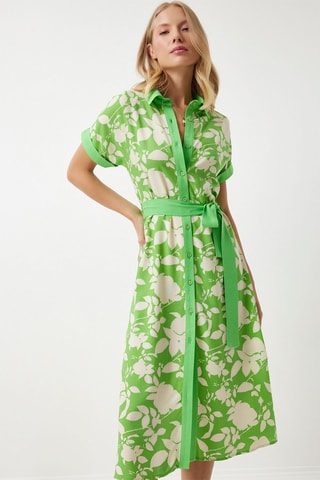 Vestido-camisa - Verde e cru