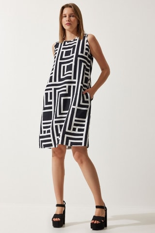 Vestido direito - Branco e preto