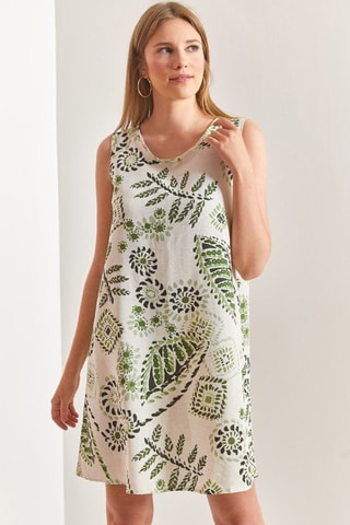 Vestido direito em linho sem mangas - Verde