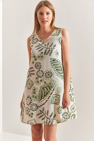 Vestido direito em linho sem mangas - Verde