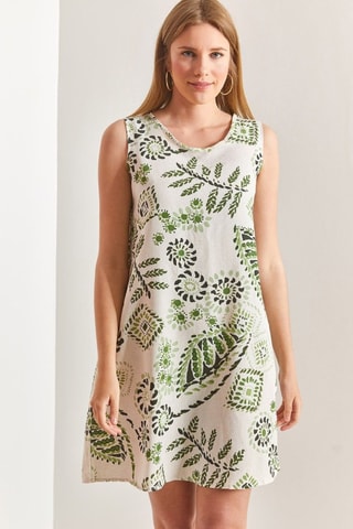 Vestido direito em linho sem mangas - Verde