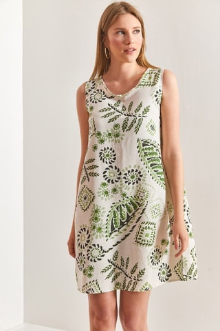 Vestido direito em linho sem mangas - Verde