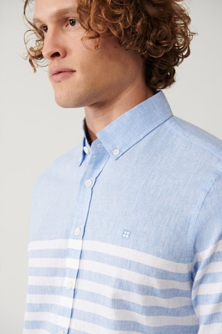 Camisa slim em linho - Azul