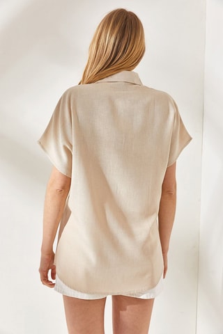 Camisa oversize em linho - Bege