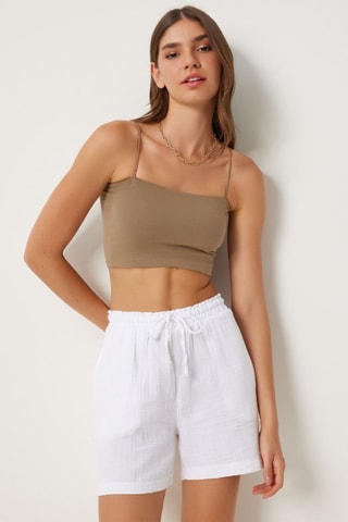 Calções de cintura subida - Branco