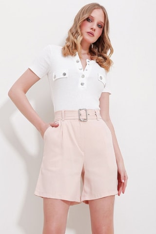 Calções de cintura subida - Rosa-maquilhagem