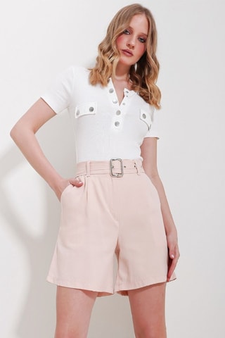 Calções de cintura subida - Rosa-maquilhagem