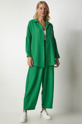 Camisa e calças 7/8 em linho - Verde