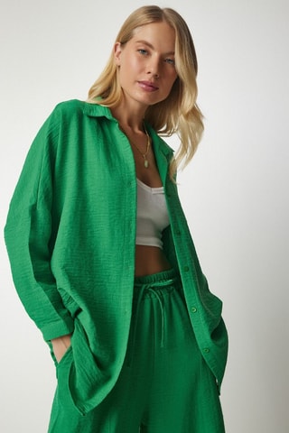 Camisa e calças 7/8 em linho - Verde