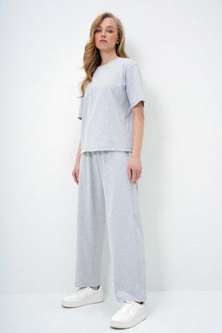 T-shirt e calças palazzo - Cinzento-claro mesclado