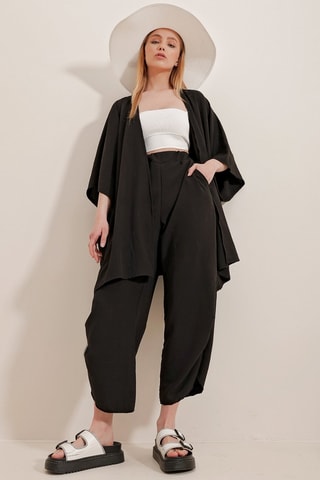 Quimono e calças 7/8 - Preto