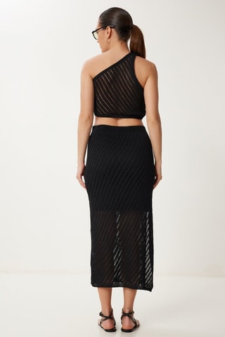 Crop top e saia midi de cintura alta - Preto