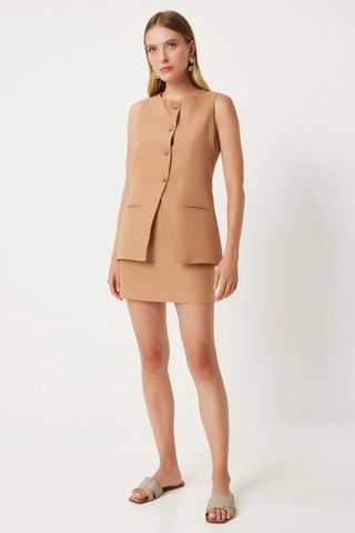 Minissaia de cintura subida - Bege