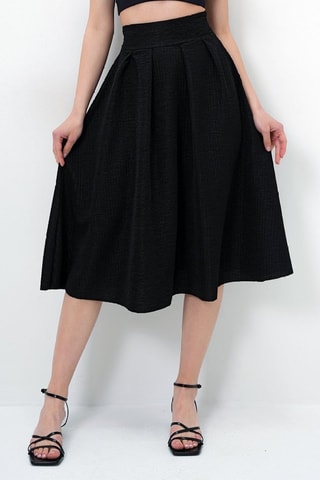 Saia midi de cintura subida - Preto