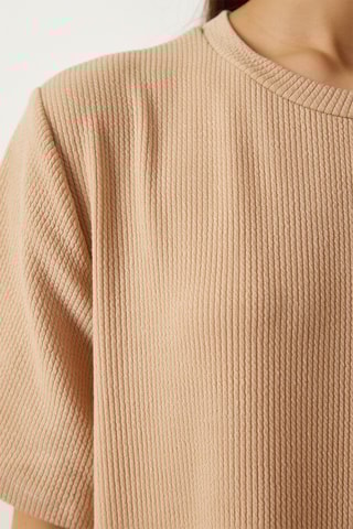 Vestido direito em veludo - Bege