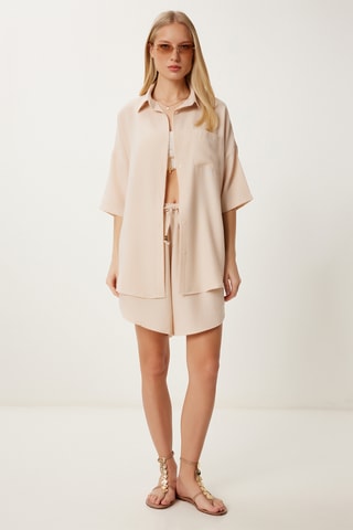 Camisa e calções em linho - Bege