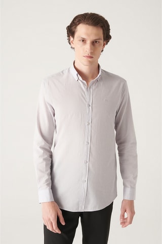 Camisa slim - Cinzento-claro