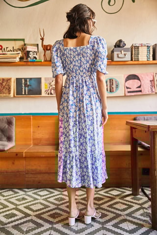 Vestido estilo patinadora - Azul-petróleo e branco