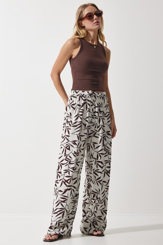 Calças palazzo - Cru e castanho