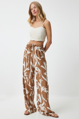 Calças palazzo - Castanho-claro