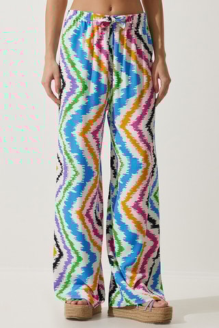 Calças palazzo - Branco e azul-cobalto