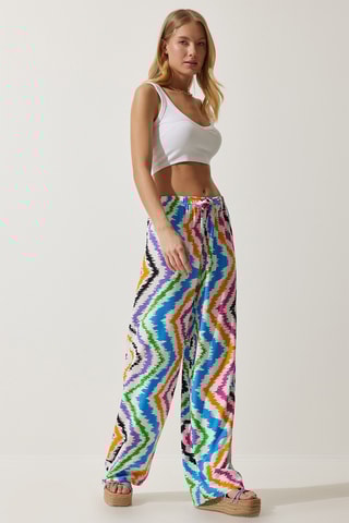 Calças palazzo - Branco e azul-cobalto