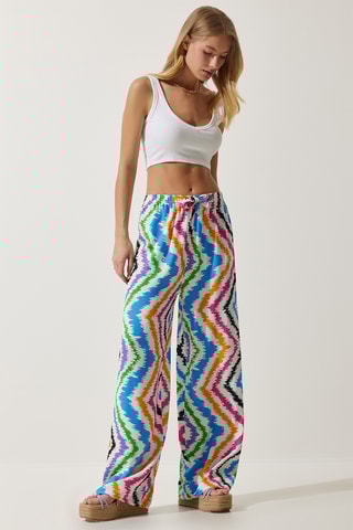 Calças palazzo - Branco e azul-cobalto