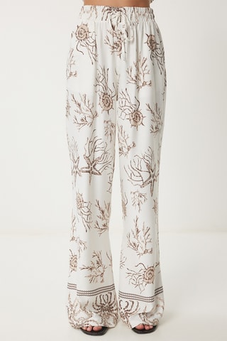 Calças cintura subida e blusa - Castanho e branco