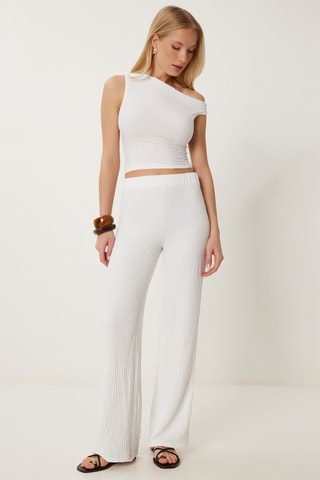 Calças cintura subida e top - Branco