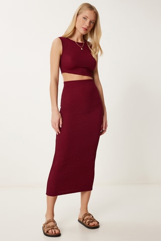 Saia cintura subida e crop top - Bordô