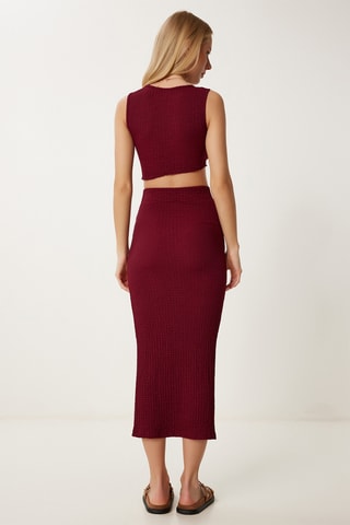 Saia cintura subida e crop top - Bordô