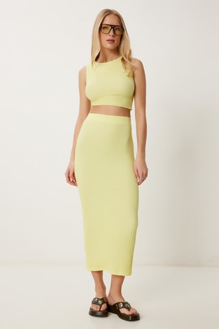 Saia cintura subida e crop top - Amarelo