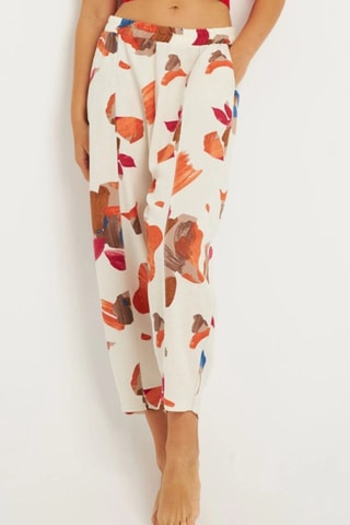 Calças em linho - Cru e castanho