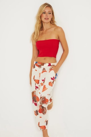 Calças em linho - Cru e castanho