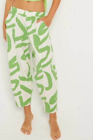 Calças em linho - Cru e verde-claro