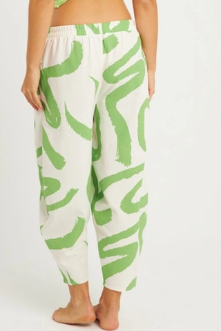 Calças em linho - Cru e verde-claro