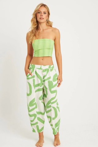 Calças em linho - Cru e verde-claro