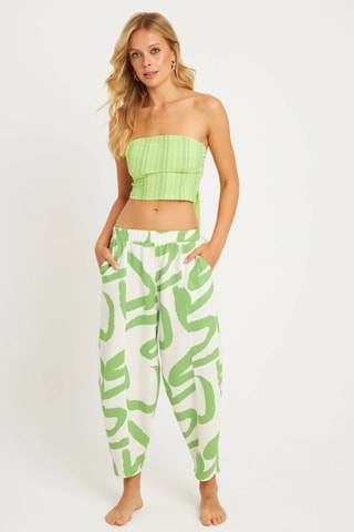 Calças em linho - Cru e verde-claro