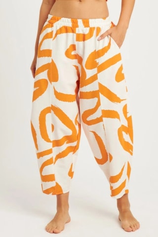 Calças em linho - Cru e laranja