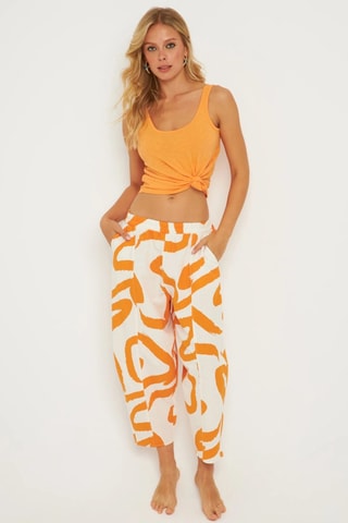 Calças em linho - Cru e laranja