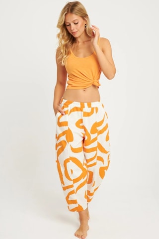 Calças em linho - Cru e laranja