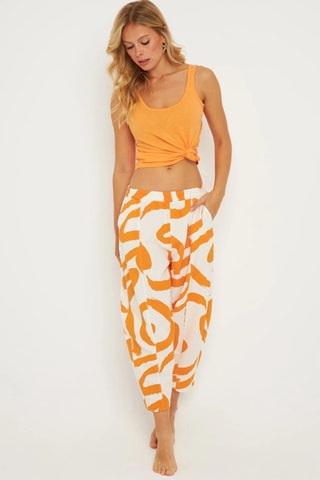 Calças em linho - Cru e laranja