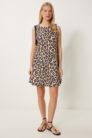 Vestido trapézio - Preto e bege